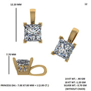 2 Carat Princess Diamond Pendant Necklace (Without Chain)