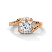 Princess-Cut Lab-Grown Diamond Halo Engagement Ring with Twisted / Split Shank