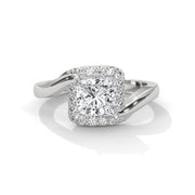 Princess-Cut Lab-Grown Diamond Halo Engagement Ring with Twisted / Split Shank