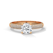 Rhodium-Plated Engagement Ring with Oval Center Stone & Triple Micro-Pavé Sides