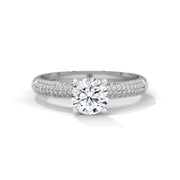 Rhodium-Plated Engagement Ring with Oval Center Stone & Triple Micro-Pavé Sides