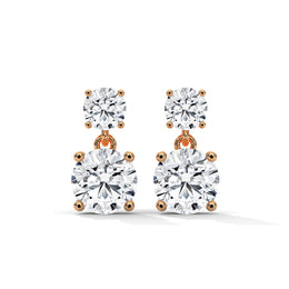 Classic Two-Stone Diamond Drop Earrings | Gold & Round Diamonds
