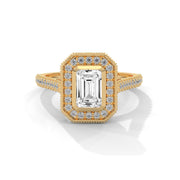 Diamond Halo Emerald-Cut Diamond Engagement Ring