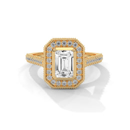 Diamond Halo Emerald-Cut Diamond Engagement Ring