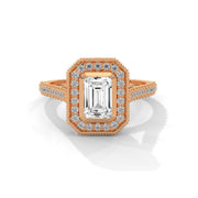 Diamond Halo Emerald-Cut Diamond Engagement Ring