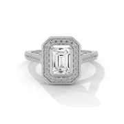 Diamond Halo Emerald-Cut Diamond Engagement Ring