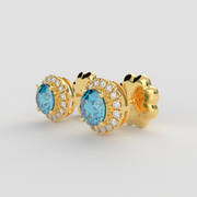 Blue Topaz Halo Stud Earrings