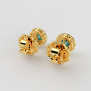 Blue Topaz Halo Stud Earrings