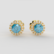 Blue Topaz Halo Stud Earrings
