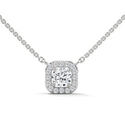 Halo Cushion Lab Created Diamond Necklace