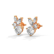 Marquise and Round Diamond Cluster Stud Earrings