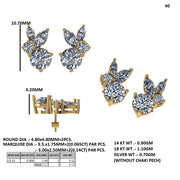 Marquise and Round Diamond Cluster Stud Earrings