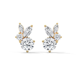 Marquise and Round Diamond Cluster Stud Earrings