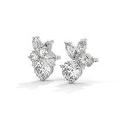 Marquise and Round Diamond Cluster Stud Earrings