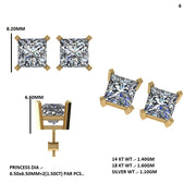 Princess-Cut Lab-Grown Diamond Solitaire Stud Earrings | 3.00 ct Total