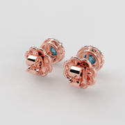 Blue Topaz Halo Stud Earrings
