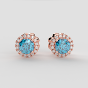 Blue Topaz Halo Stud Earrings
