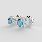 Blue Topaz Halo Stud Earrings