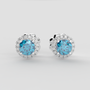 Blue Topaz Halo Stud Earrings